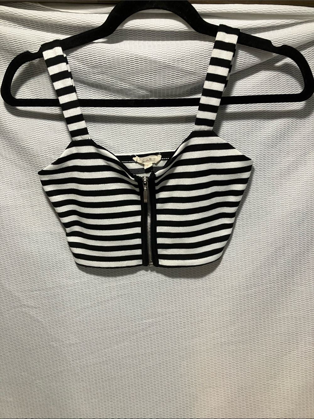 Striped Black & White Front-Zip Crop Top